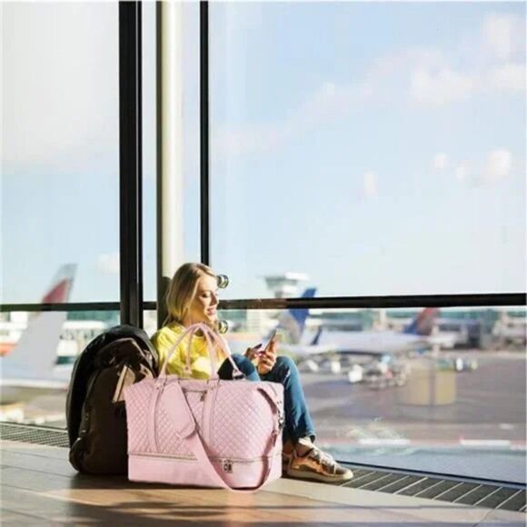 New Large Overnight Travel Duffle Tote Bags, Pink - Picture 7 of 8